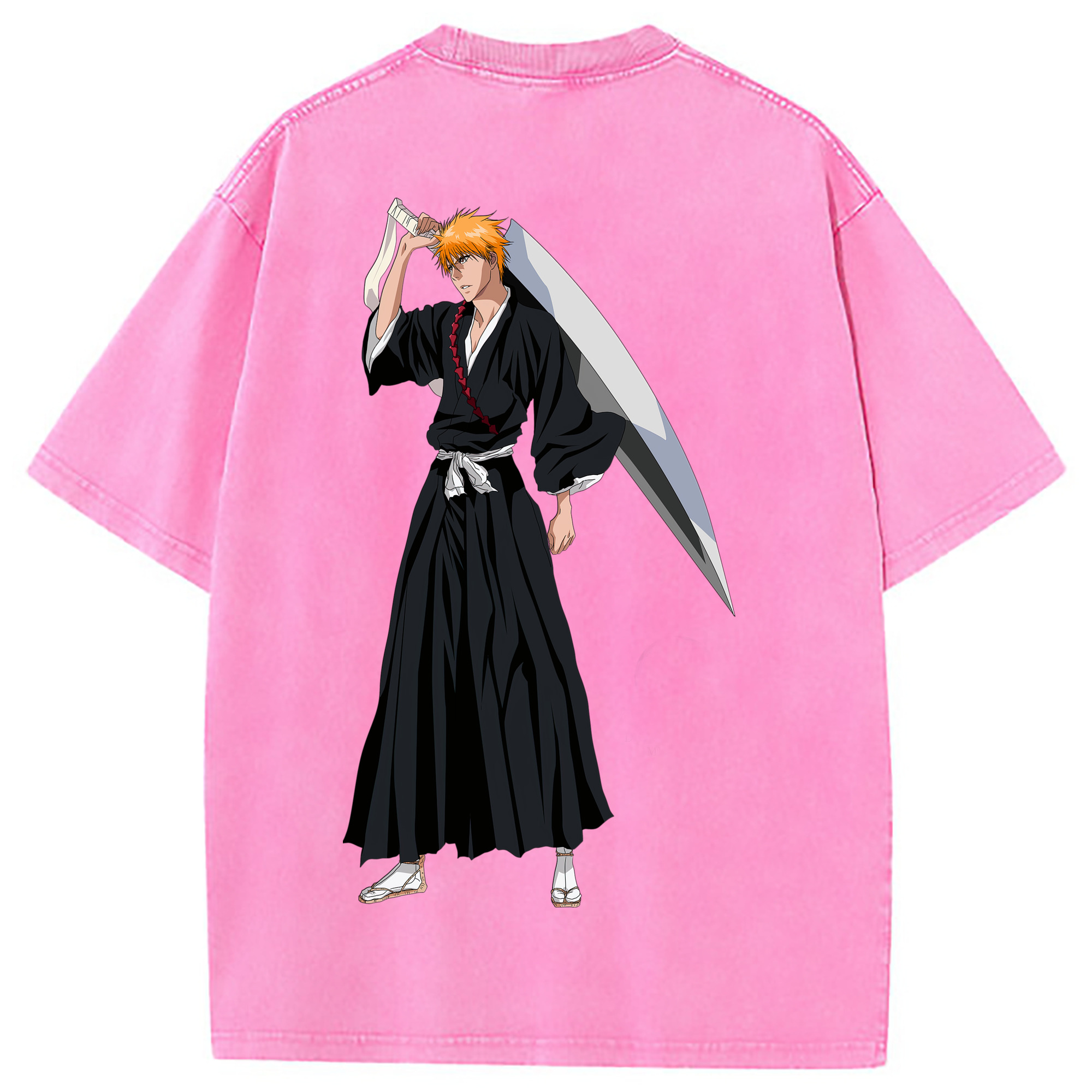 （画像用） ブリーチ 黒崎一護（くろさき いちご）BLEACH Kurosaki Ichigo 綿100% ヴィンテージ風 半袖Tシャツ（背面プリント）